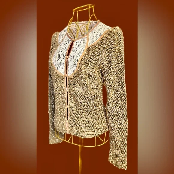 ONLY 1 LEFT, Size Medium Boho Brown and Ivory Ryu Top, Textured with Dot Detail - Picture 8 of 15